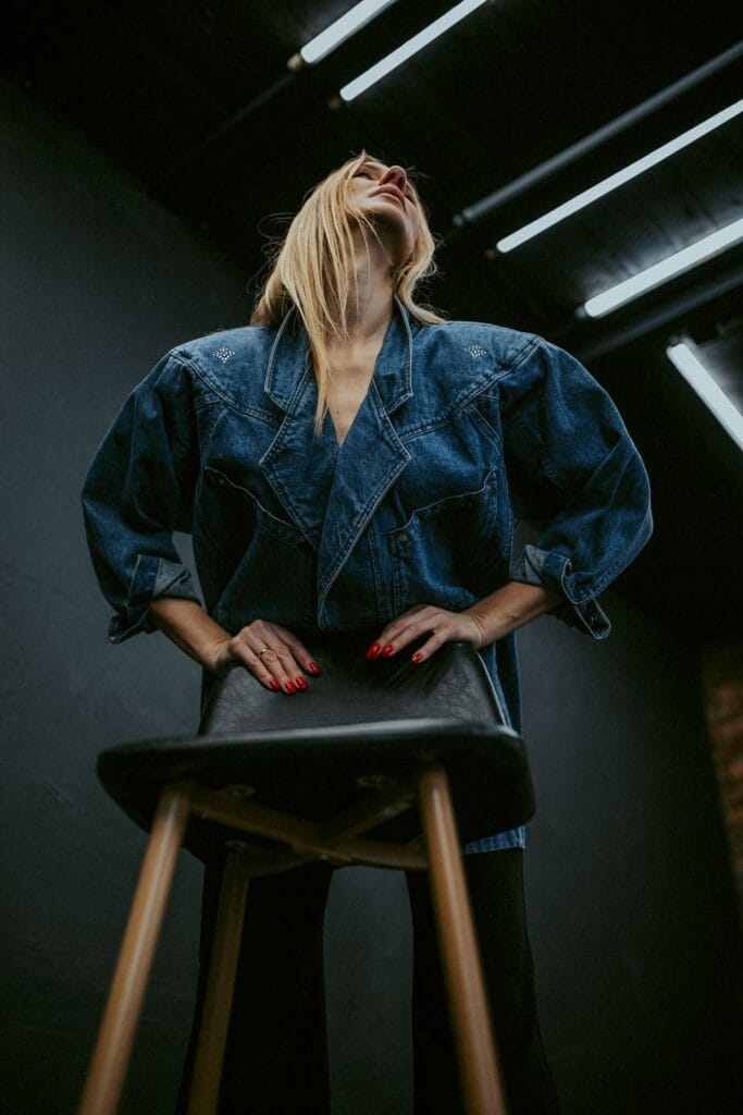 Editorial premium denim fashion look