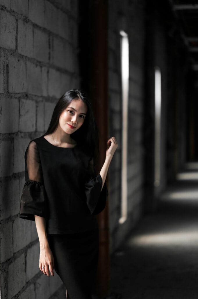 Editorial model against a wall