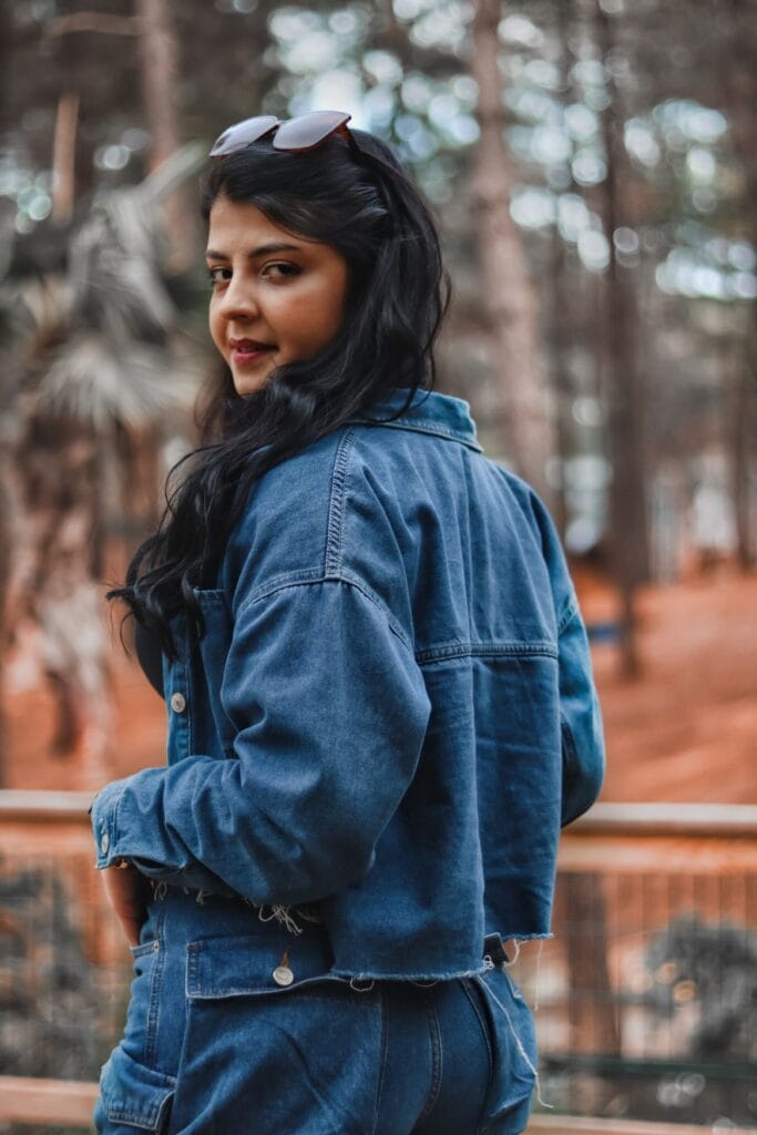Model in a denim jacket