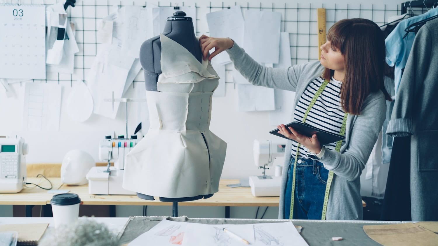 Designer working on a dress