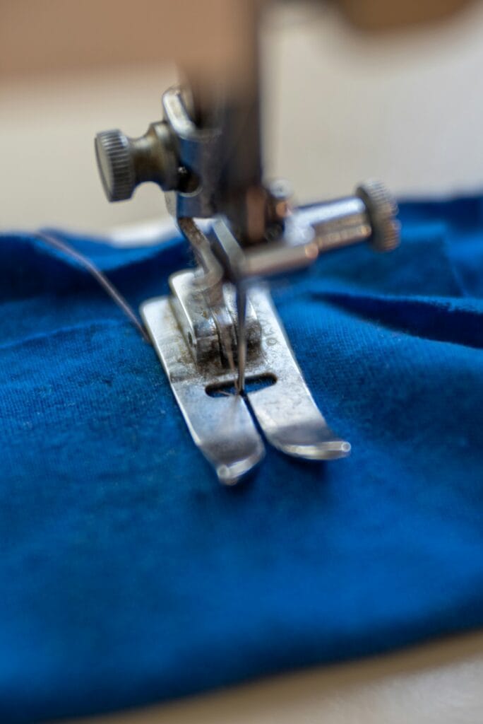 A sewing machine and textile in production