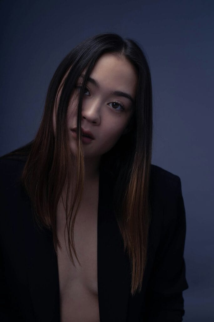 Editorial fashion model in a blazer