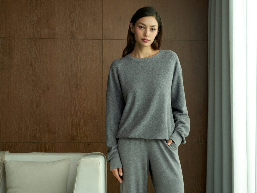 Model in an elegant loungewear set