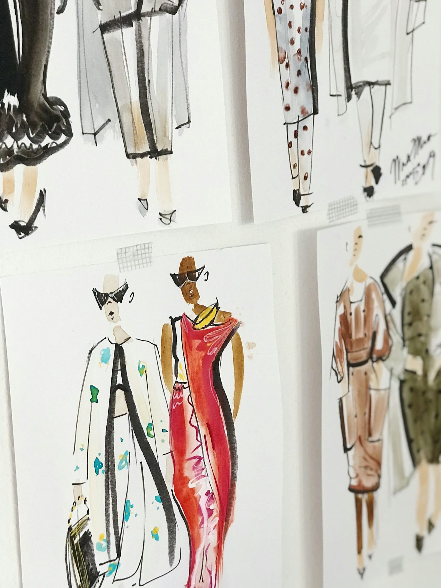 Fashion illustration sketches on paper
