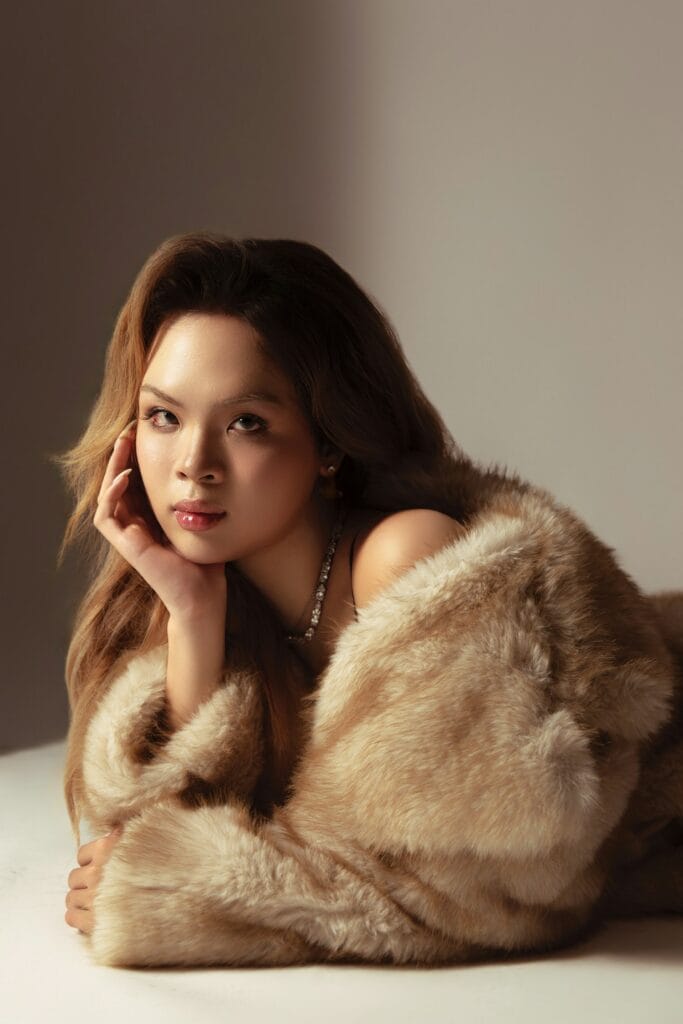 Editorial model in a fur coat