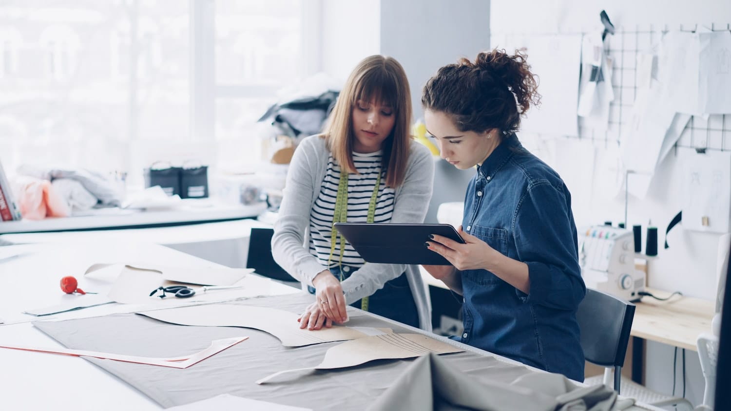 Designers collaborating on a design