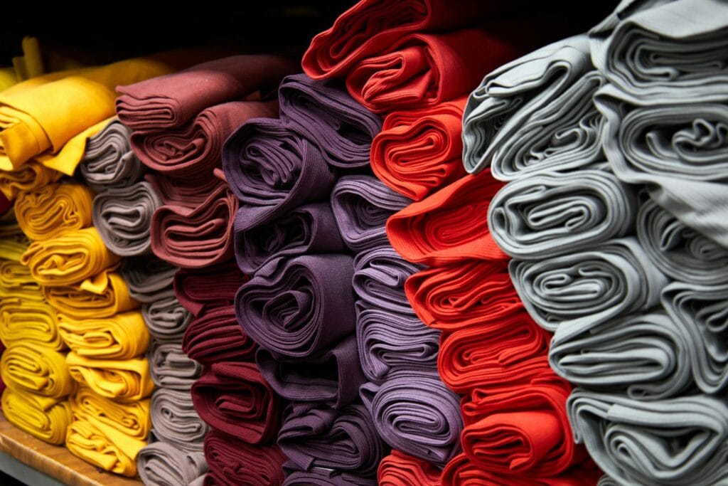 Neatly folded garments in a collection