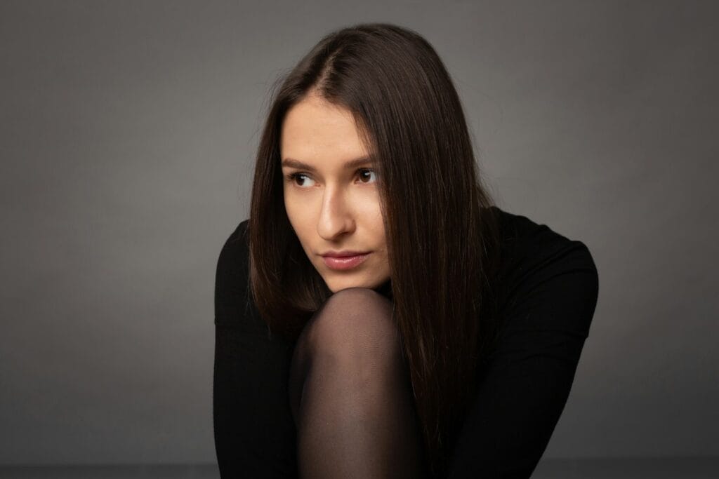 Editorial model in a jacket and trousers