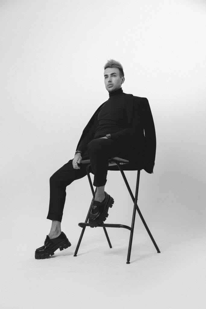 Editorial portrait of a fashion brand founder