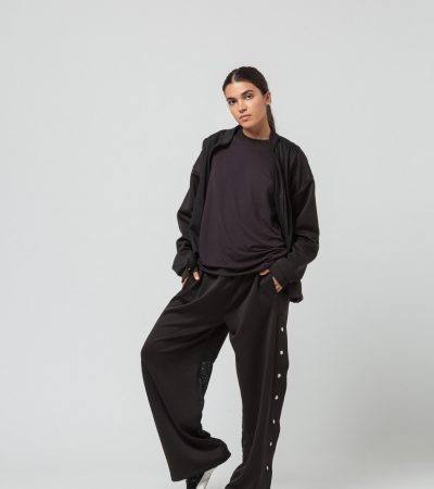 Black Gym Pants, Black Net Tee, Black Slim Bomber,-22